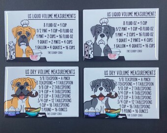 Boxer Dog Magnet Set – Kitchen Conversion Charts, Cooking & Baking Measuring Table Magnets, Dog Chef Gift, Funny Kitchen Decor