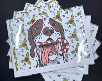 German Shorthaired Pointer Candy Cane Christmas Card, Winter Holiday Dog Greeting Card, Cartoon Art Note Card Stationery Set or Single Card