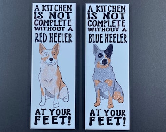 Australian Cattle Dog Magnet, Herding Dog Kitchen Decor, Funny Heeler Dog Gifts & Collectibles, 1.5x4.5" Handmade Magnet Blue or Red Heeler