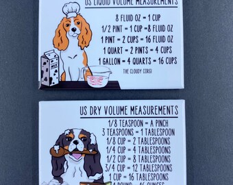 Cavalier King Charles Spaniel Measuring Chart Magnet Set, Dog Kitchen Baking & Cooking Conversion Magnets, Set of 2-2x3" Handmade Magnets