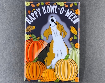 Beagle Dog Halloween Handmade Pet Portrait Art Gift & Accessory - Magnet, Pinback Button, Bottle Opener, Keychain, Mini Ornament
