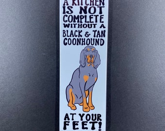 Black and Tan Coonhound Magnet, Hound Dog Kitchen Decor, Funny Pet Portrait Gifts & Collectibles, 1.5x4.5" High Quality Handmade Magnet