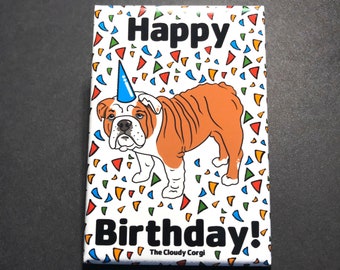 English Bulldog Magnet, Dog Birthday Gift, Birthday Party Decoration, Kitchen & Office Decor , 2x3" High Quality Handmade Magnet