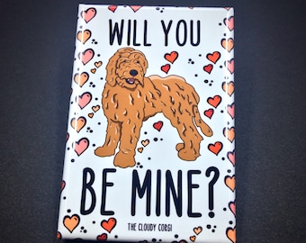 Goldendoodle Magnet, Retro Dog Valentine's Day Gift, Doodle Portrait Valentine, Goldendoodle Holiday Decor, 2x3" Handmade Magnet