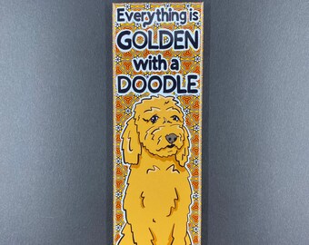 Retro Goldendoodle Dog Magnet, Golden Doodle Pet Portrait Art Gift, Psychedelic Dog Kitchen Decor, 1.5x4.5" High Quality Handmade Magnet