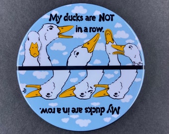 Funny Duck Magnet, Ducks in a Row Pet Portrait Art Gift, Retro Farmhouse Kitchen & Office Decor 3.5" Handmade Reminder Magnet