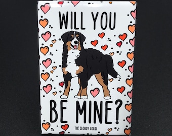 Bernese Mountain Dog Valentine's Day Gift, Handmade 2x3" Magnet, Holiday Pet Portrait Art Kitchen & Office Decor, Bernese Mountain Dog Gift