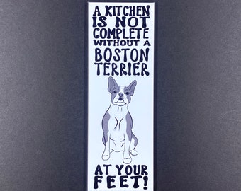 Boston Terrier Magnet, Retro Dog Kitchen Decor, Boston Terrier Dog Gifts & Collectibles, 1.5x4.5" High Quality Handmade Fridge Magnet