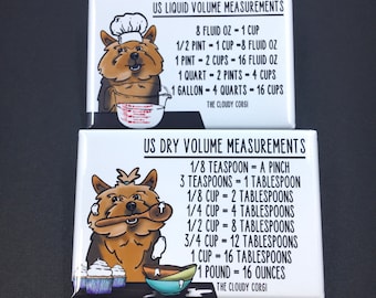 Yorkshire Terrier Kitchen Measuring Chart Magnet Set, Yorkie Dog Baking and Cooking Conversion Magnets, Set of 2 (2x3") Handmade Magnets