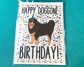 Tibetan Mastiff Birthday Card, Funny Dog Greeting Card for All Ages, Mastiff Dog Birthday Gift, 5x6.5" Blank Greeting Card + Envelope
