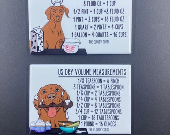 Vizsla Magnet Set – Kitchen Conversion Charts, Cooking & Baking Measuring Table Magnets, Dog Chef Gift, Funny Kitchen Decor