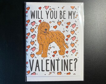 Goldendoodle Valentine's Day Card - Will You Be Mine? Puppy Love Note Card - Handmade Holiday Dog Greeting Card Set or Single Card