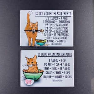 Orange Tabby Cat Kitchen Measuring Chart Magnet Set, Baking and Cooking Conversion Table Magnets, Set of 2 (2x3") Handmade Magnets