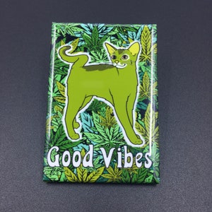 Cannabis Cat Magnet, 420 Cat Decor, Mini Cartoon Pet Portrait, Good Vibes Magnet, Cat Lover Stoner Gifts, 2x3" High Quality Handmade Magnet
