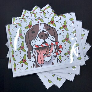 German Shorthaired Pointer Candy Cane Christmas Card, Winter Holiday Dog Greeting Card, Cartoon Art Note Card Stationery Set or Single Card