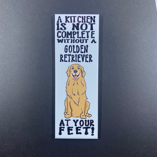 Golden Retriever Magnet, Dog Kitchen Decor, Funny Pet Portrait Gifts & Collectibles, 1.5x4.5" High Quality Handmade Magnet