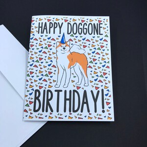 Akita Birthday Card, Funny Dog Birthday Card for All Ages, Cartoon Pet Portrait Art Gift, 5x6.5" Handmade Card with Self Seal Envelope