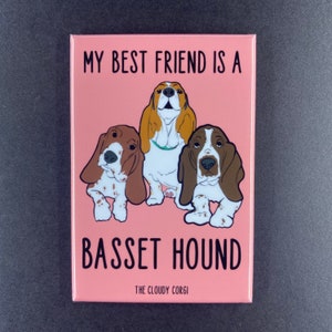 Basset Hound Magnet, Retro Dog Kitchen & Office Decor, Cartoon Pet Portrait Mini Art Gift, 2x3" High Quality Handmade Magnet