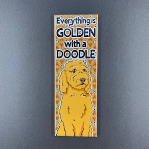 Retro Goldendoodle Dog Magnet, Golden Doodle Pet Portrait Art Gift, Psychedelic Dog Kitchen Decor, 1.5x4.5" High Quality Handmade Magnet