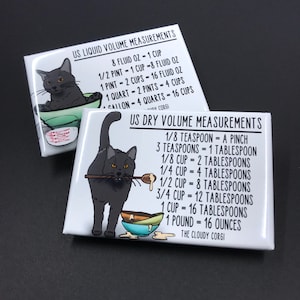 Black Cat Kitchen Measuring Chart Magnet Set, Baking and Cooking Conversion Table Magnets, Set of 2 (2x3") Handmade Magnets