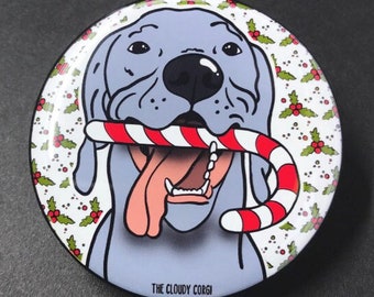 Weimaraner  Dog Handmade Candy Cane Pet Portrait Art Gift & Accessories - Magnet, Pinback Button, Bottle Opener, Keychain or Mini Ornament