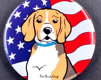 Patriotic Beagle Dog Handmade USA Pet Portrait Art Gift & Accessory - Magnet, Pinback Button, Bottle Opener, Keychain, or Mini Ornament