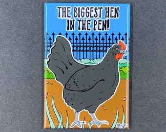 Jersey Giant Chicken Magnet, Biggest Hen in the Pen Pet Portrait, Retro Farmhouse Kitchen Decor, 2x3" Handmade Magnet Gift for All Occasions