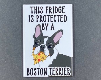 Boston Terrier Fridge Magnet – Funny Dog Magnet with Pizza – 2x3” Handmade Magnet – Hand Illustrated Boston Terrier Gift for All Occasions