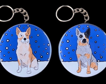 Heeler Dog Keychain, Retro Australian Cattle Dog Backpack & Purse Accessories, Cartoon Pet Portrait Gift, 2.25" Handmade Button Keychain