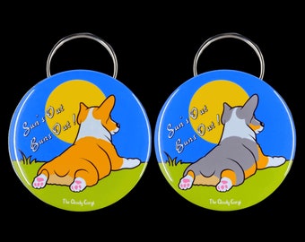 Corgi Cartoon Keychain Suns Out Buns Out Key Ring Gift and Accessories
