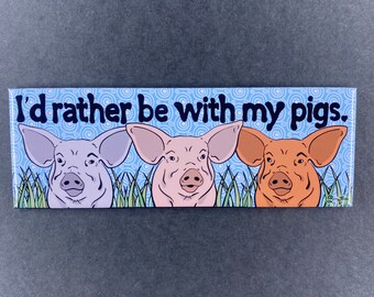Funny Pig Magnet, Retro Farmhouse Kitchen Decor, Cartoon Pet Portrait Art Gift, 1.5x4.5" High Quality Handmade Magnet, Gift for Pig Lovers
