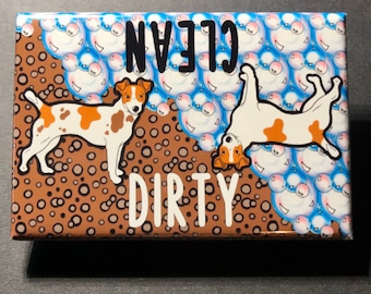 Jack Russell Terrier Dishwasher Magnet, Clean Dirty Magnetic Sign, Retro Dog Art Decor, Kitchen Cleaning Accessories, 2x3" Handmade Magnet