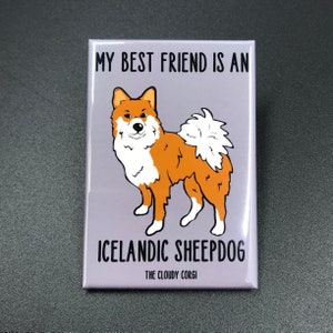 Icelandic Sheepdog Magnet, Retro Dog Kitchen & Office Decor, My Best Friend Cartoon Pet Portrait Art Gift, 2x3" High Quality Magnet