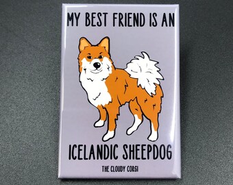 Icelandic Sheepdog Magnet, Retro Dog Kitchen & Office Decor, My Best Friend Cartoon Pet Portrait Art Gift, 2x3" High Quality Magnet