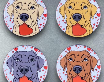 Labrador Retriever Dog Heart Valentines Day Gift & Accessories - Handmade Magnet, Pinback Button, Bottle Opener, Keychain or Mini Ornament