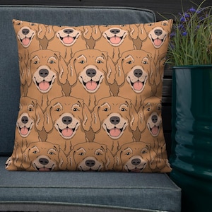 Almohada con estampado de golden retriever, decoración de golden retriever, retrato de mascota ilustrado a mano, regalo, decoración para dormitorio y sala de estar, 55 x 55 cm