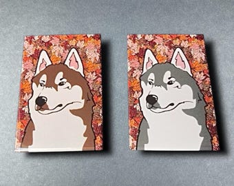 Siberian Husky Magnet - Seasonal Fall Dog Decor - Alaskan Malamute Art Gifts & Accessories - Autumn Leaves Fridge Magnet