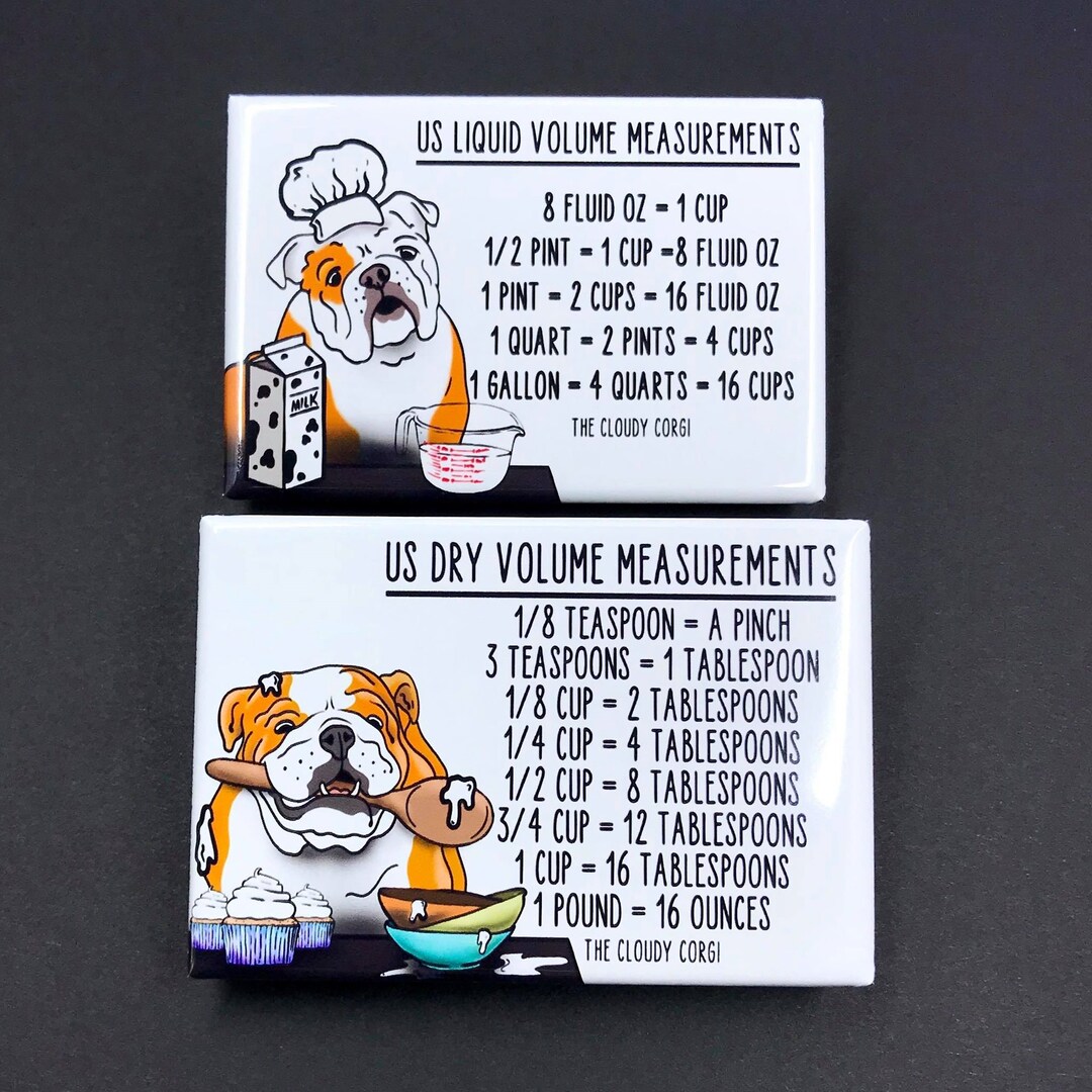 English Bulldog Kitchen Measuring Chart Set, Dog Baking and