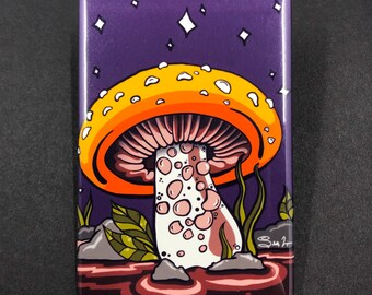 Psychedelic Mushroom Magnet 2x3" – Hand Illustrated Fungi Art, Retro Fantasy Fridge Decor, Handmade Nature Gift