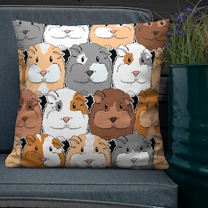 Almohada con estampado de conejillo de indias, almohada para sofá, retrato de mascota ilustrado a mano, regalo, decoración para dormitorio y sala de estar.