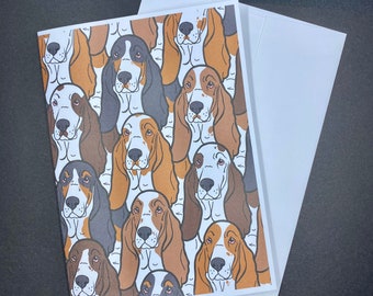 Basset Hound Card, Blank Dog Note Card for Any Occasion, Pet Portrait Stationery Gift, Psychedelic Dog Art, Set or Single Card 5x7" Handmade