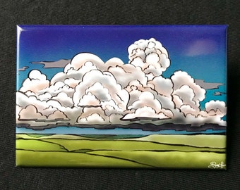 Flint Hills of Kansas Magnet, Prairie Thunderhead Cloud Art Gift, Midwest Souvenir Decor, Prairie Storm Mini Art Print