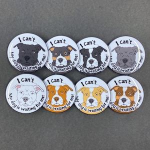 Pit Bull Terrier Dog Dog is Waiting Pet Portrait Handmade Gift & Accessory - Magnet, Pinback Button, Bottle Opener, Keychain, Mini Ornament