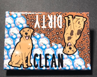 Labrador Retriever Dishwasher Magnet, Clean Dirty Dog Sign, Yellow Lab Magnet, Cartoon Pet Portrait Art Gift, Kitchen Cleaning Accessories