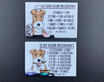 Wire Fox Terrier Measuring Chart Magnet Set, Baking and Cooking Conversion Charts, Retro Dog Kitchen Decor, Set of 2-2x3" Handmade Magnets
