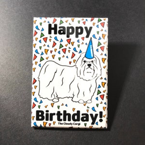 Maltese Magnet, Dog Birthday Gift, Cartoon Art Pet Portrait Gifts and Decor, 2x3" High Quality Handmade Birthday Celebration Magnet