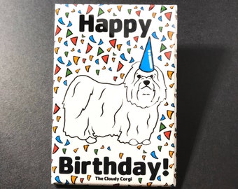 Maltese Magnet, Dog Birthday Gift, Cartoon Art Pet Portrait Gifts and Decor, 2x3" High Quality Handmade Birthday Celebration Magnet