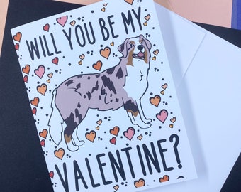 Australian Shepherd Valentine's Day Card, Dog Valentine, Handmade Dog Card, Australian Shepherd Gifts & Collectibles, Set or Single Card
