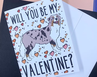 Australian Shepherd Valentine's Day Card, Dog Valentine, Handmade Dog Card, Australian Shepherd Gifts & Collectibles, Set or Single Card