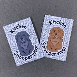 Newfoundland Dog Magnet "Kitchen Snoopervisor" Cartoon Art Pet Portrait Gift, Kitchen Office Decor 2x3" Handmade - Red or Blue Heeler